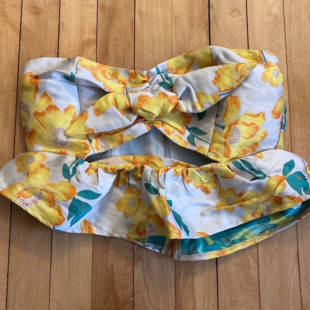 Endless Rose Yellow Floral High Waist Shorts Crop Set Small - Picture 3 of 4